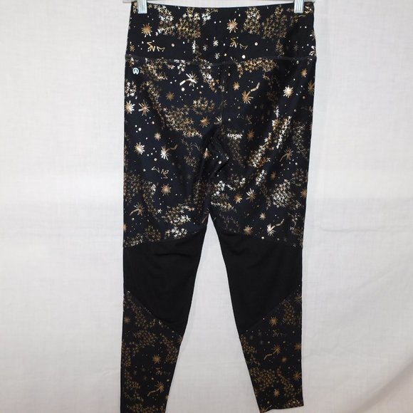 ASKYA Womens S Black Gold Constellations Space Activewear Leggings Cropped - Picture 11 of 16